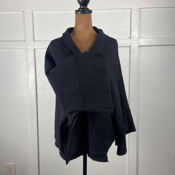 Grade & Gather Black Textured Cotton Open Front Kimono Wrap Cardigan Women’s M - Picture 7 of 10